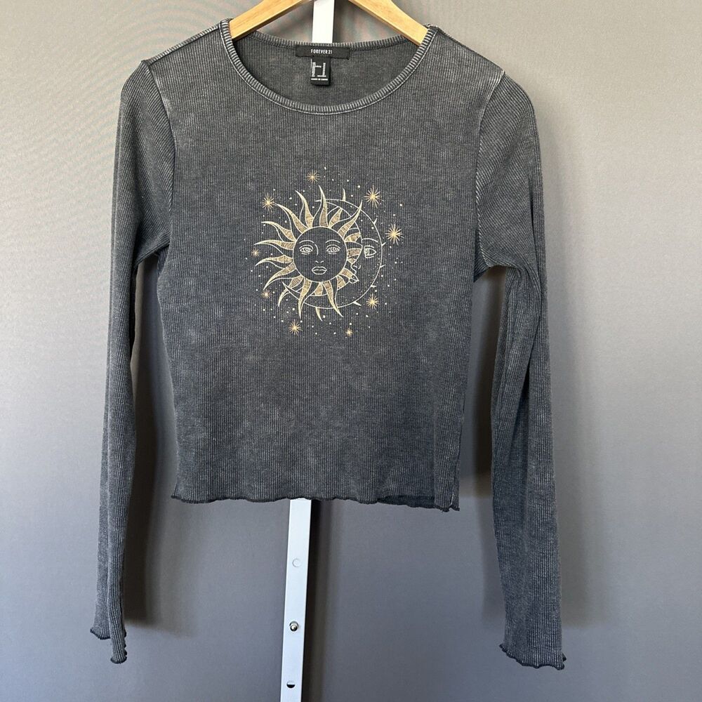 Y2K Forever 21 Celestial Sun Top Size M Cropped Scalloped Hem Witchy Charmed